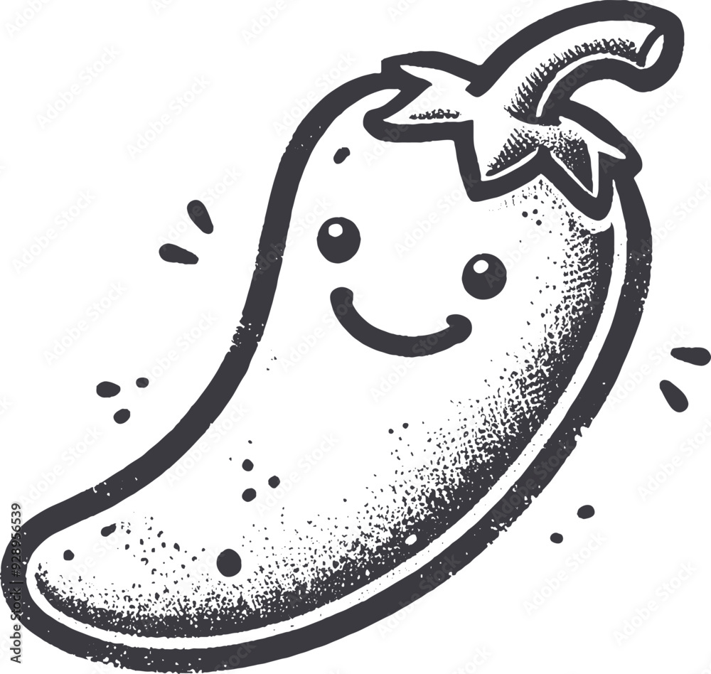 Grunge-Style Pepper Smiling Vegetable Character with Texture, Rough Hand-Drawn with Grainy Print Effect. Grunge-Style Pepper Smiling Vegetable Character with Texture, Rough Hand-Drawn with Grainy Print Effect.