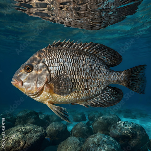 mozambique tilapia fish in the water photo