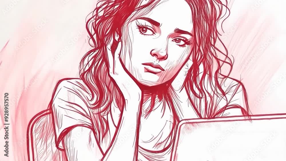 Tired woman working from home looks overwhelmed and sad, reflecting on career challenges