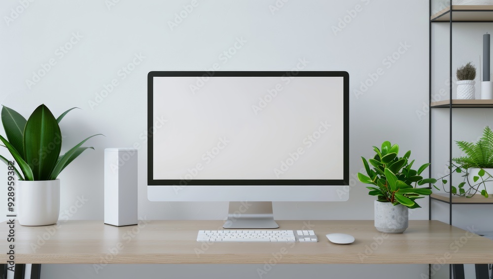 blank white screen on the desk, in an office background, a coffee cup and books beside it blank white screen on the desk, in an office background, a coffee cup and books beside it