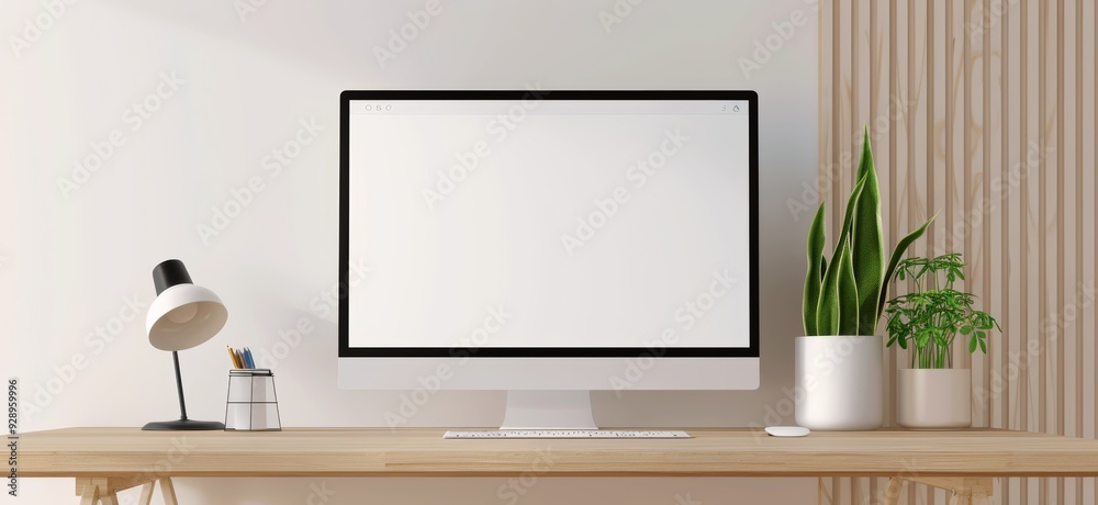 blank white screen on the desk, in an office background, a coffee cup and books beside it blank white screen on the desk, in an office background, a coffee cup and books beside it