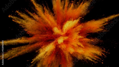 Colored powder explosion on black background . Freeze motion.