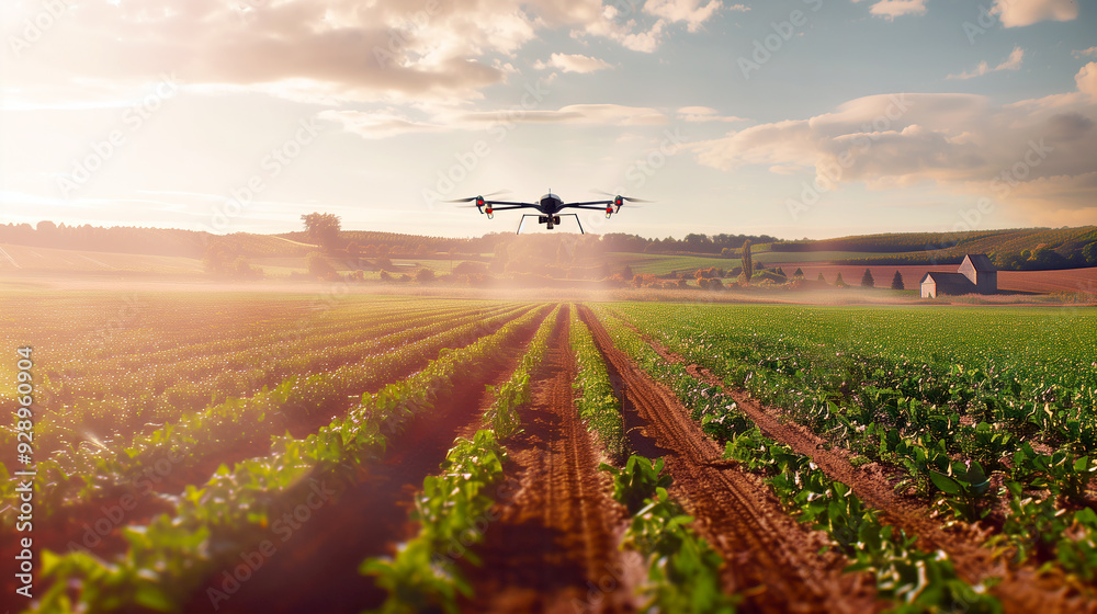 Drone Sprays Fields With Crops Drone Sprays Fields With Crops