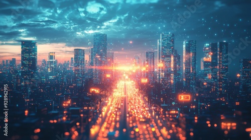 Wallpaper Mural A futuristic city with holographic entertainment displays and intelligent AI traffic management Torontodigital.ca