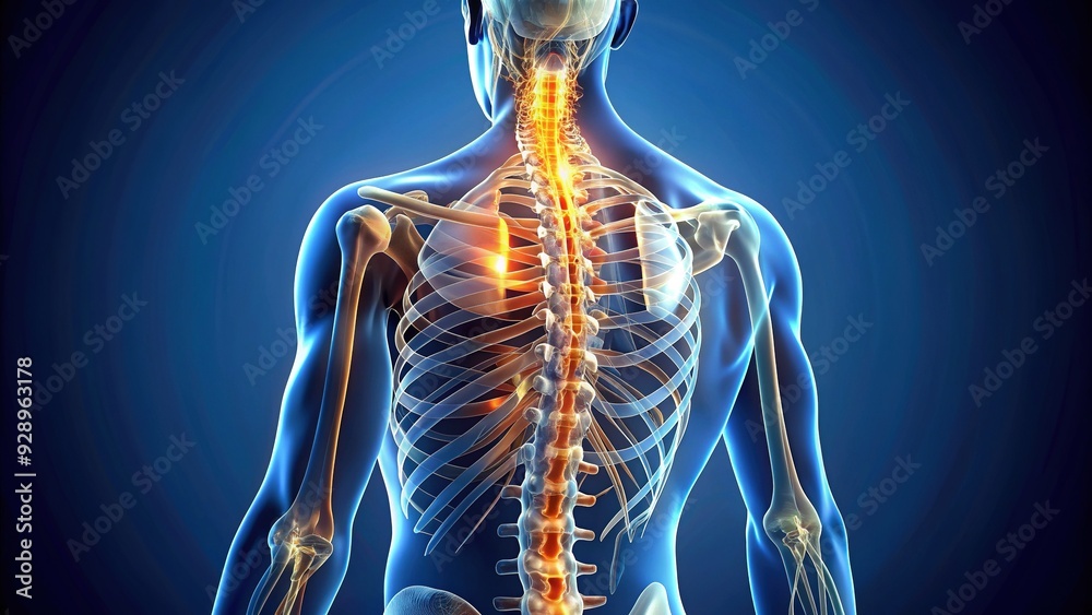 Illuminated 3D illustration of the human spine and spinal cord ...