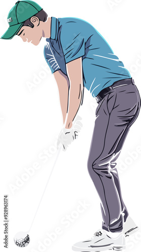 A man is playing golf and is about to hit the ball with his club