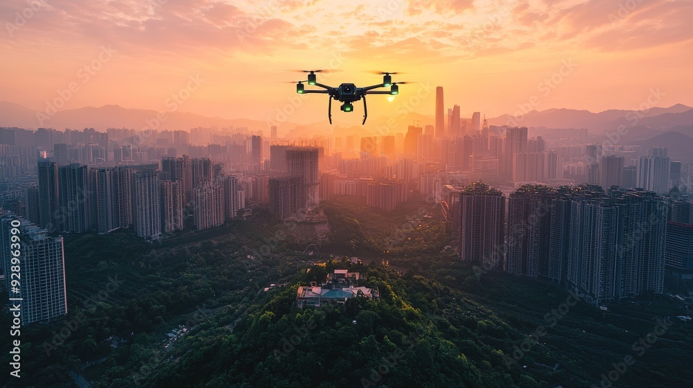 A high-tech urban landscape with self-sustaining power grids and autonomous drones patrolling the skies A high-tech urban landscape with self-sustaining power grids and autonomous drones patrolling the skies