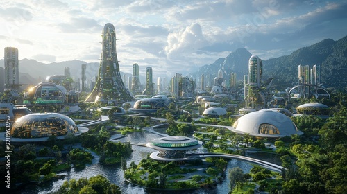 Fototapeta Naklejka Na Ścianę i Meble -  A futuristic city with cutting-edge transportation systems and energy-efficient infrastructures