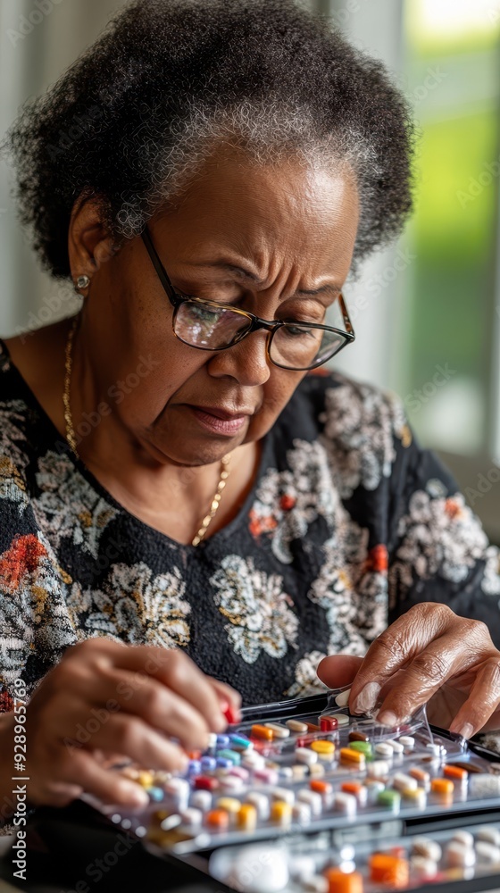 A woman focuses intently on organizing vibrant beads, showcasing her craftsmanship and attention to detail A woman focuses intently on organizing vibrant beads, showcasing her craftsmanship and attention to detail