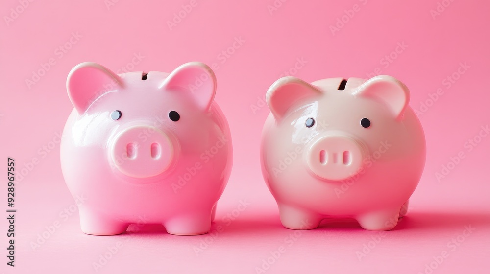 Pink piggy bank next to a piggy bank of a different size, symbolizing financial growth and comparison. Pink piggy bank next to a piggy bank of a different size, symbolizing financial growth and comparison.