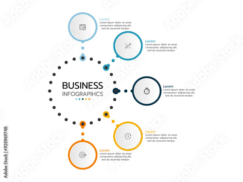 Business infographic template. concept half cycle with 5 options or steps.