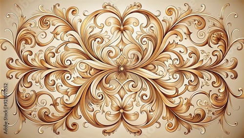 Intricate, swirling patterns of curved lines and flourishes adorn a neutral background, creating an ornate and lavish visual element for design and decoration projects. photo