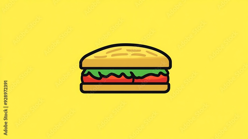 Minimalistic Sandwich Line Drawing Vector Logo Icon on Yellow Background in Flat Design with Clean Lines and Simple Shapes Minimalistic Sandwich Line Drawing Vector Logo Icon on Yellow Background in Flat Design with Clean Lines and Simple Shapes