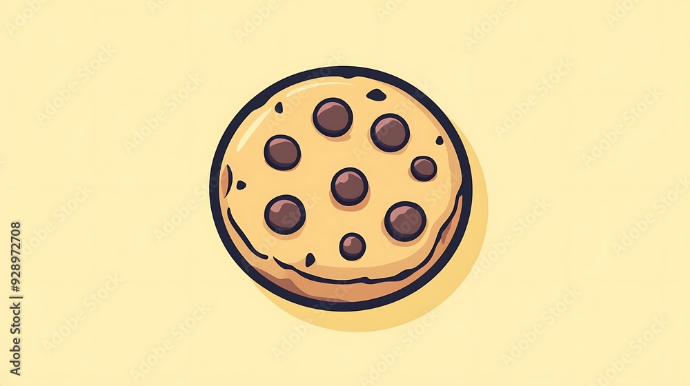 Fototapeta premium Minimalistic Cookie with Chocolate Chips Vector Illustration on Yellow Background