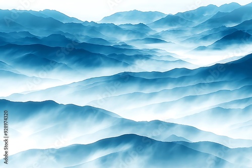 Abstract Blue Mountain Background with Misty Layers