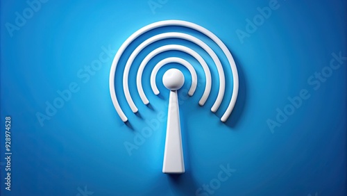 Isolated white wireless antenna icon on a blue background, symbolizing signal reception and transmission for communication and technology concepts.