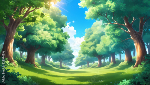 Sunlit Forest Anime Generative AI