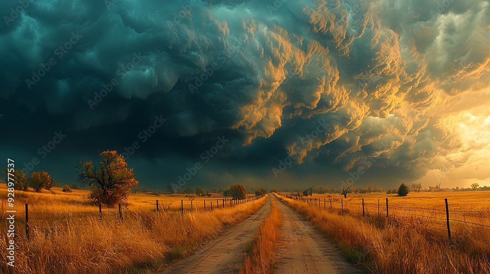 Obraz premium Dramatic storm clouds over rural landscape