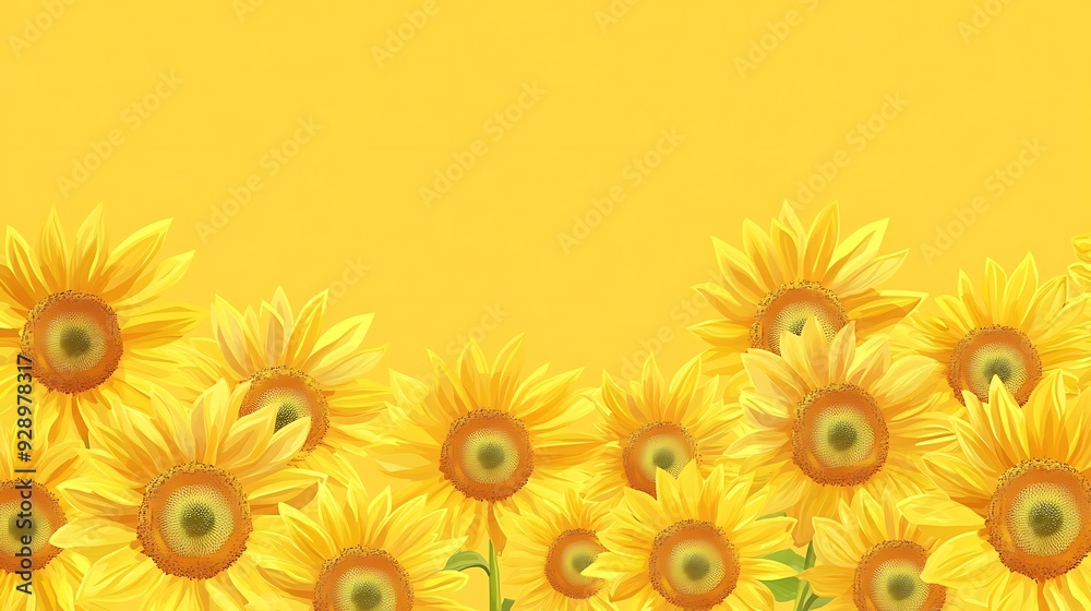 Fototapeta premium Bright Sunflower Border - Cheerful Vector Illustration of Yellow Sunflowers on Sunny Background in Vibrant Style