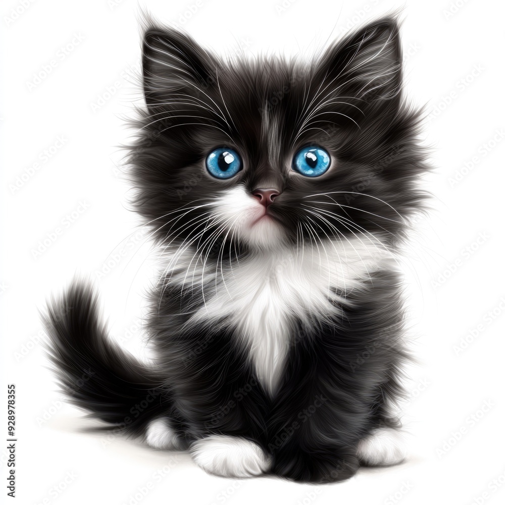 Adorable Black and White Kitten with Bright Blue Eyes Adorable Black and White Kitten with Bright Blue Eyes