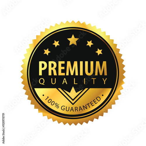 Premium quality 100% guaranteed. Luxury circle and gold design isolated on white. Modern and minimalist Vector Design