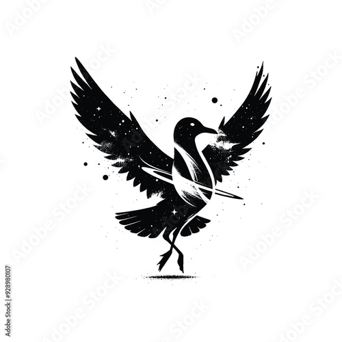 silhouette of Seagull filled with space and sci-fi element in rough drawing