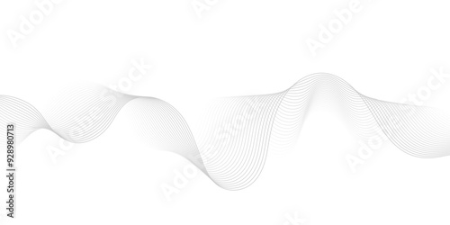 Abstract gray wave dynamic curve lines on transparent background with flowing particles. Digital energy waves technology concept. Modern backdrop design for business, presentation, banner.