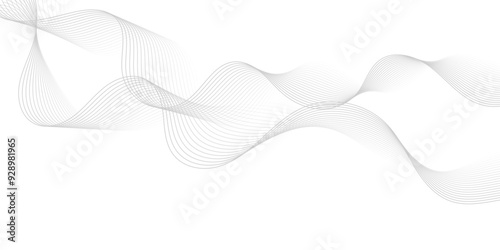 Abstract gray wave dynamic curve lines on transparent background with flowing particles. Digital energy waves technology concept. Modern backdrop design for business, presentation, banner.