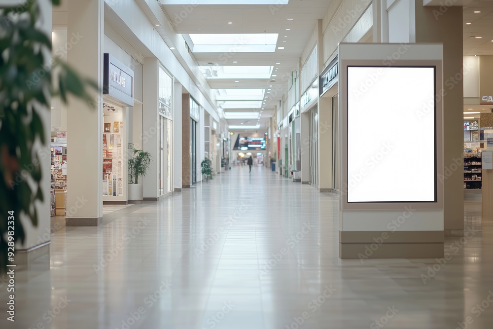 A blank canvas awaits creativity in a serene shopping mall corridor A blank canvas awaits creativity in a serene shopping mall corridor