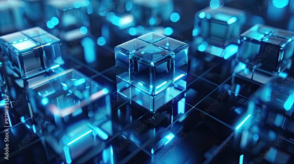 Abstract Blue Glass Cubes on a Grid Abstract Blue Glass Cubes on a Grid