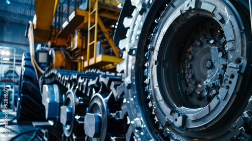 Wallpaper Mural Close-up view of a sturdy industrial vehicle's intricate wheel and gear mechanisms exuding strength and raw mechanical power. Torontodigital.ca