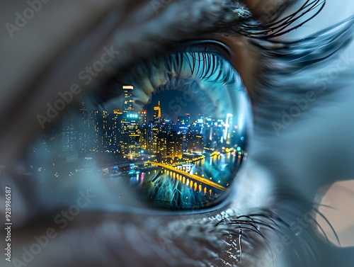 Futuristic Cityscape Reflected in the Human Eye Envisioning Tomorrow s Vision