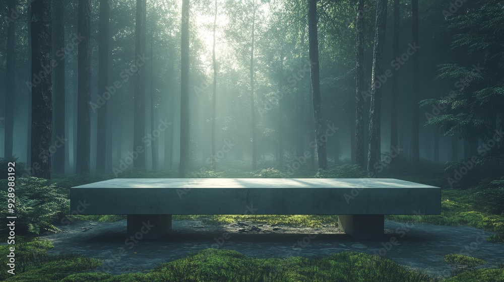 Serene Nature Podium in Lush Green Forest Serene Nature Podium in Lush Green Forest