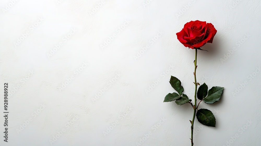 Plain white background with single red rose Plain white background with single red rose