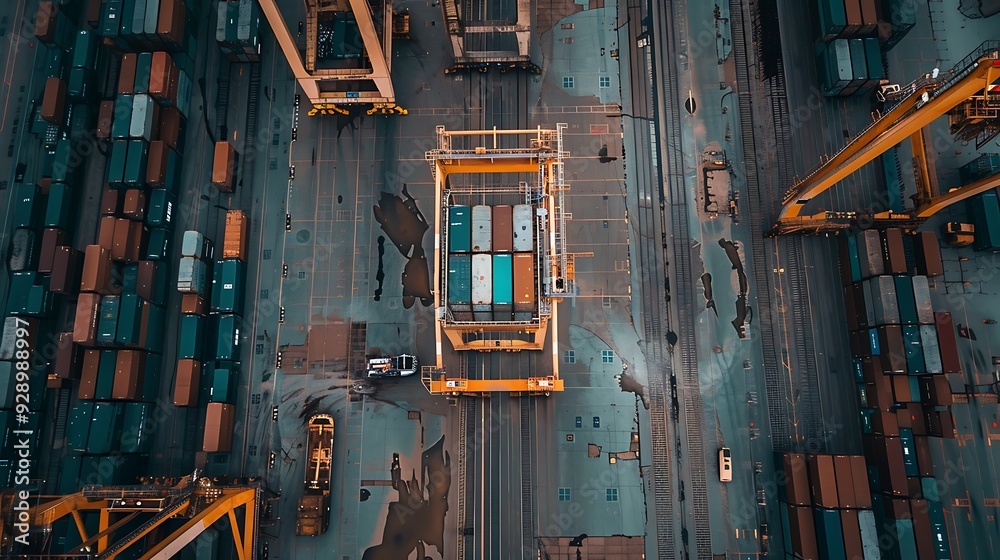 High angle view on cargo crane container terminal