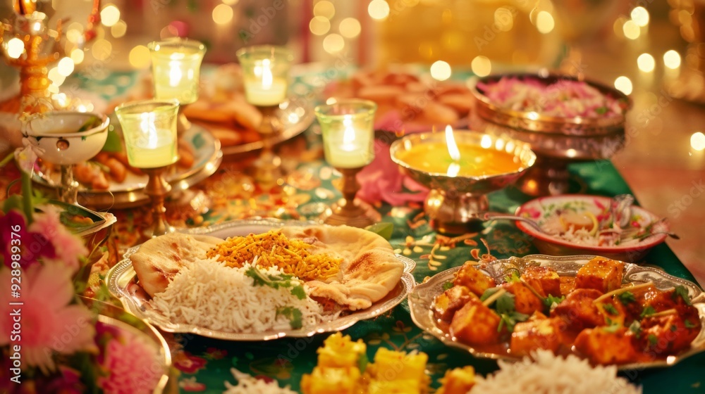 An inviting table full of vibrant, aromatic traditional foods, garnished with petals and illuminated by candlelight, evoking a festive, nourishing feast. An inviting table full of vibrant, aromatic traditional foods, garnished with petals and illuminated by candlelight, evoking a festive, nourishing feast.