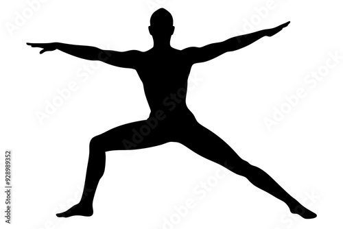 Warrior II Yoga Pose Silhouette, Vector Illustration, Yoga Figure, Strong Stance, Balance and Strength