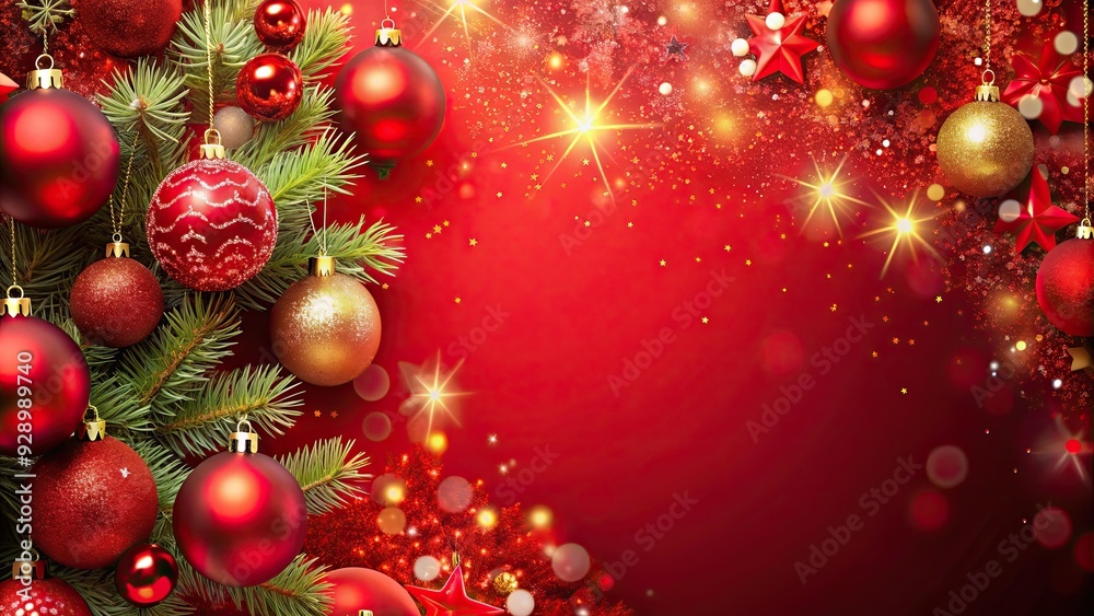 Vibrant red Christmas background with glittering decorations, festive, holiday, Xmas, celebration, shiny, vibrant Vibrant red Christmas background with glittering decorations, festive, holiday, Xmas, celebration, shiny, vibrant