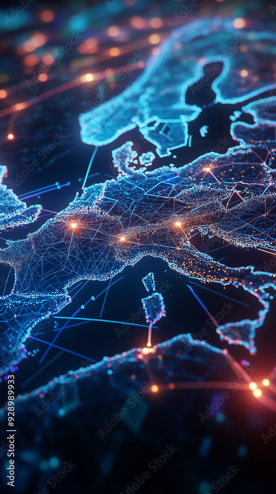 global networks on a map, created with generative AI technology