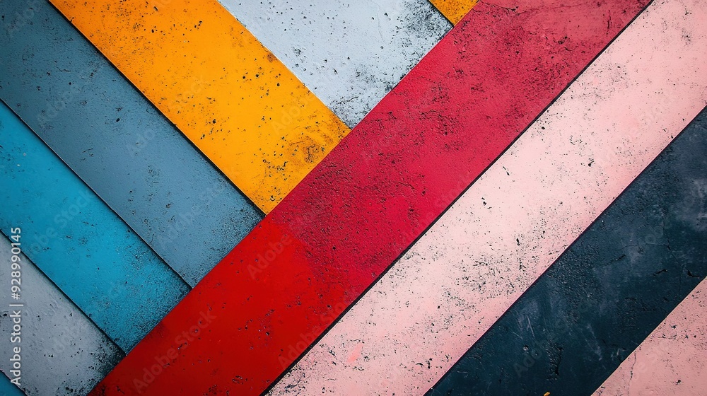 Naklejka premium Abstract Geometric Stripes: Bold and vibrant, this abstract image features a captivating interplay of colorful stripes in a diagonal pattern, creating a dynamic and artistic visual experience.