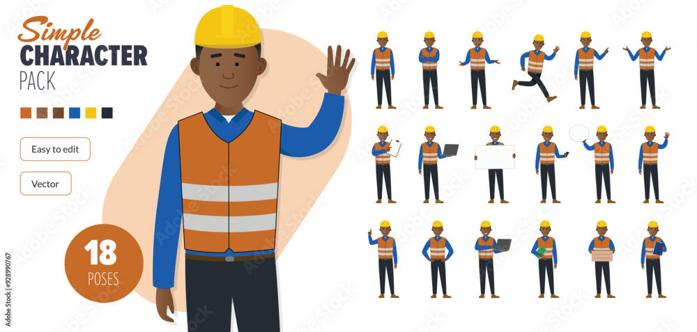 Simple flat construction maintenance worker vector character in a set ...