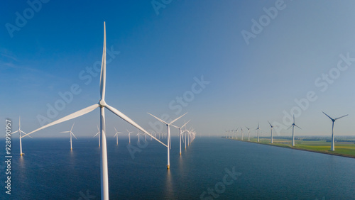 Majestic Windmill Park Along the Dutch Coastline Under Clear Blue Skies