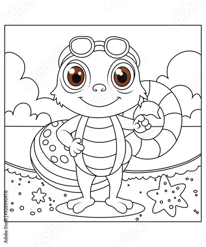cute chameleon coloring page for kids and adults