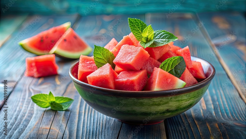 Fresh watermelon chunks in a bowl at eye level , watermelon, fruit, fresh, healthy, vibrant, colorful, juicy, summer Fresh watermelon chunks in a bowl at eye level , watermelon, fruit, fresh, healthy, vibrant, colorful, juicy, summer