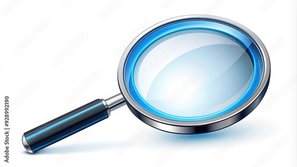 Magnifying glass icon with a bold blue line underneath, symbolizing search and detection, on a clean white background with subtle shadow effects.