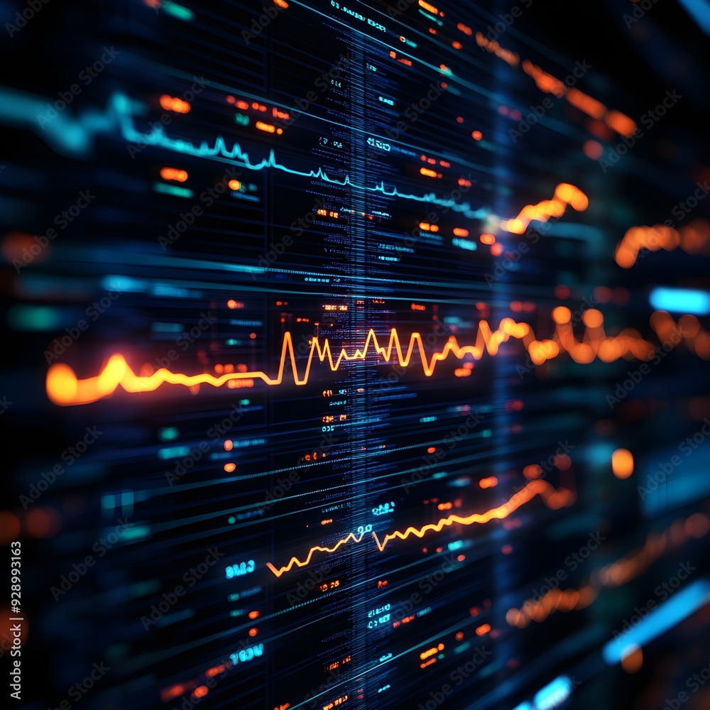 Obraz premium Abstract digital waveform with vibrant colors illustrating data flow and technology applications in modern environments.
