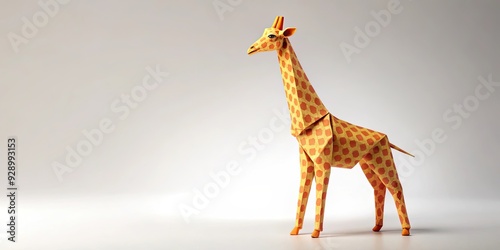 Origami giraffe reaching for leaves with focus on long neck and patterned paper, origami, giraffe photo