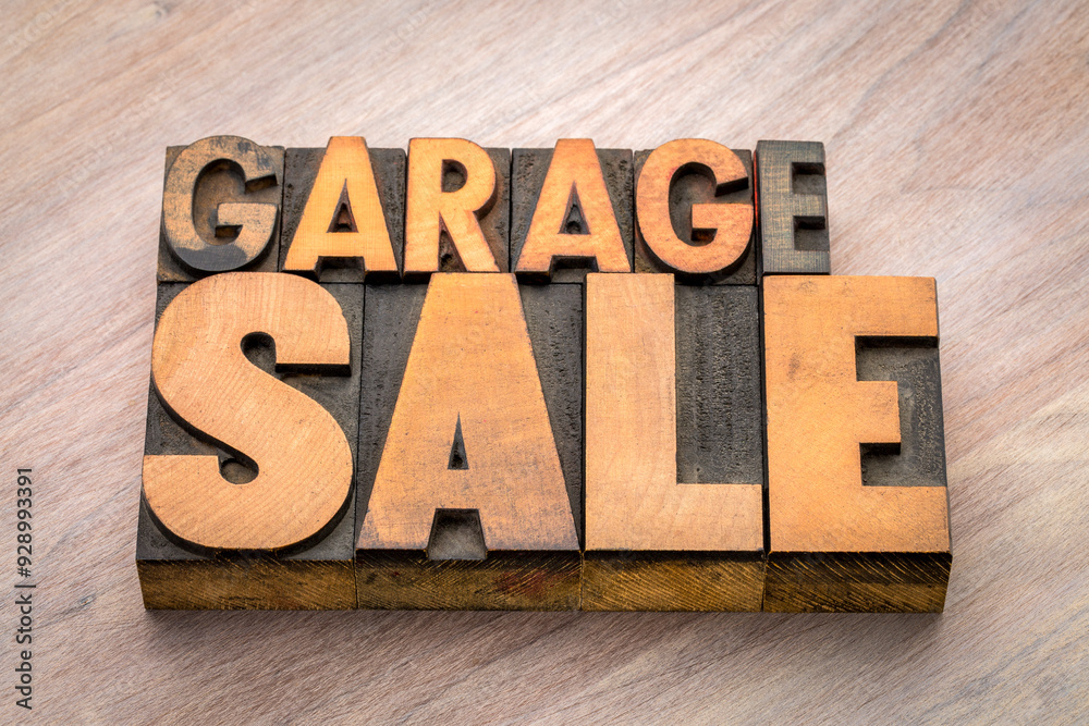 garage sale words in retro grunge wood letterpress printing blocks garage sale words in retro grunge wood letterpress printing blocks