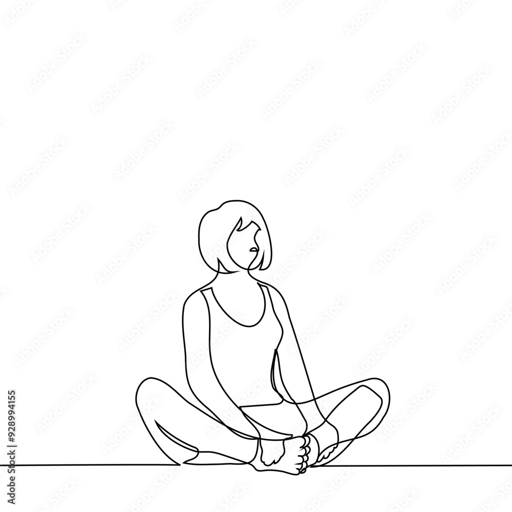 woman sitting on the floor with her feet next to each other - one line ...