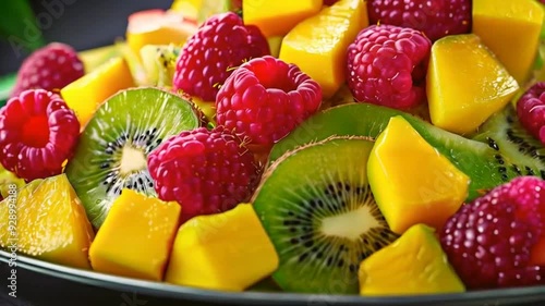 Wallpaper Mural Delicious Fruit Salad with Kiwi, Mango, and Raspberries Torontodigital.ca